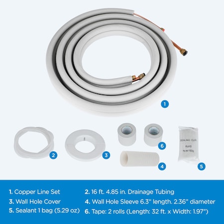 Black & Decker 16.4 Ft. Refrigerant Line Set, Compatible with BSA1215MC Inverter Mini Split Air Conditioner BSAK2